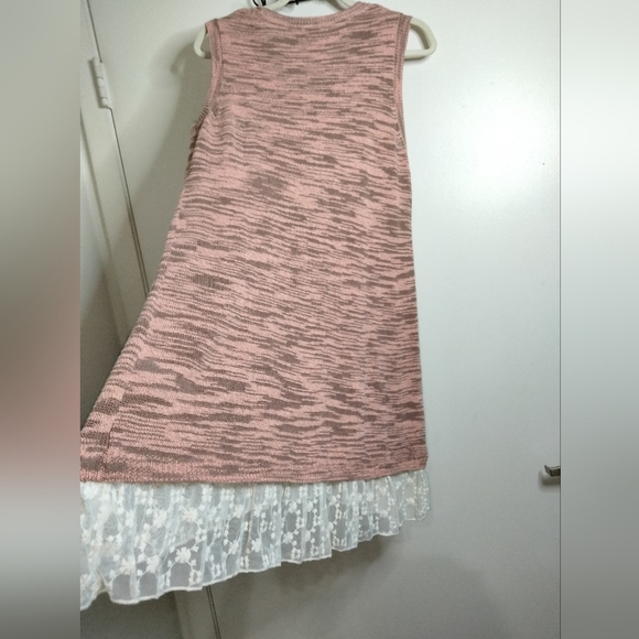 LOGO by Lori Goldstein (Size M) Pink Knit & Lace Trim Sweater Vest Tunic - Picture 9 of 9